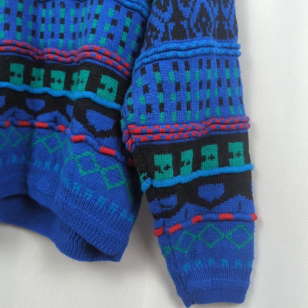 Concrete Mix Sweater Mens Size L Vintage Crew Neck Knit Pullover Blue Green Red - Picture 13 of 14